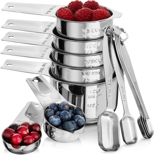 Free Shipping - Gordo Boss Stainless Steel Measuring Cups And Spoons Set 13 Pieces. Dishwasher Safe, Nesting, Stackable Design.